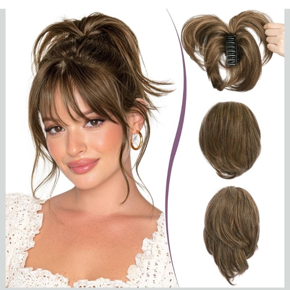 RUWISS Claw Clip Human Hair Ponytail Extension,9”Chocolate Brown to Dark Brown